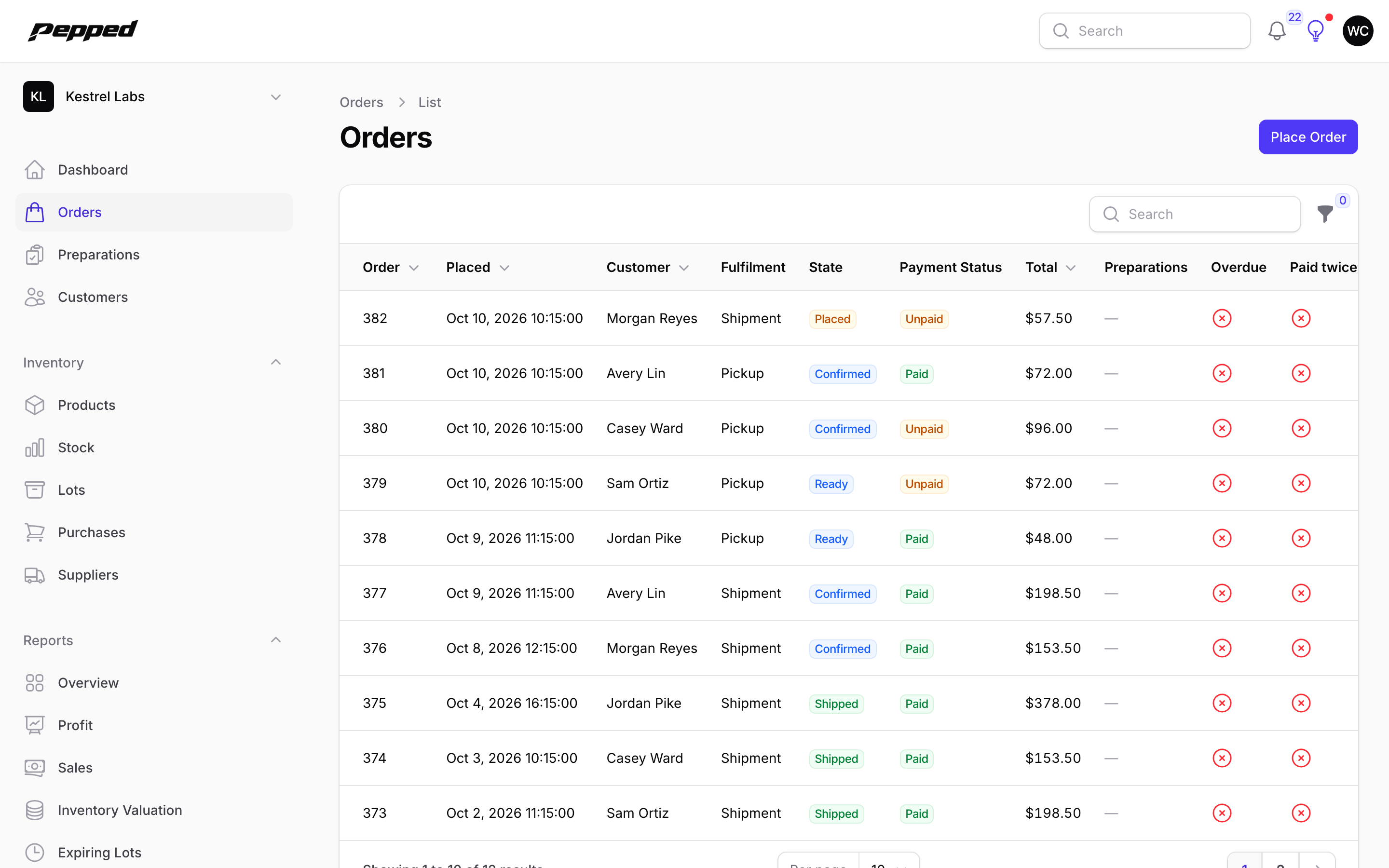 A store's back office: the Orders list